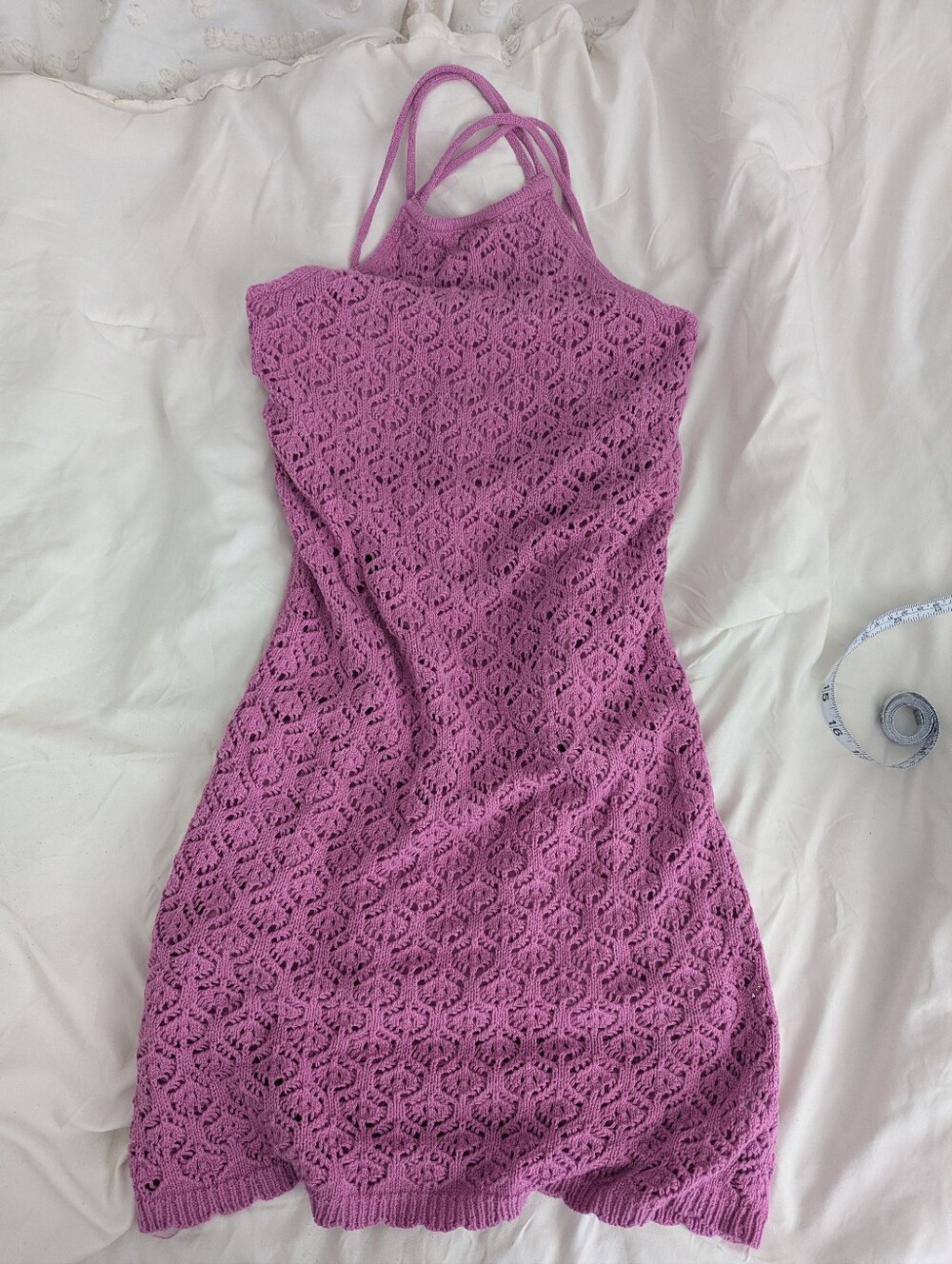pink crochet/knitted halter bodycon mini dress